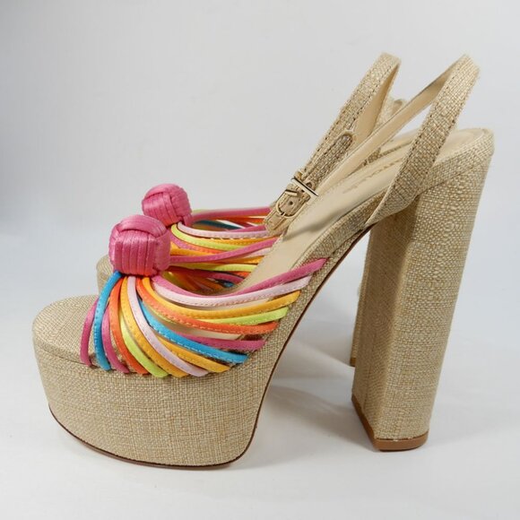 Larroude Valerie Knotted Satin Platform Sandals Sz 8.5 Multi 140MM Heel NEW $330 - Picture 6 of 16